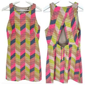 Milly Slim Shift Dress Colorful Chevron Tweed Cutout Back Sleeveless Size 6‎ NWT